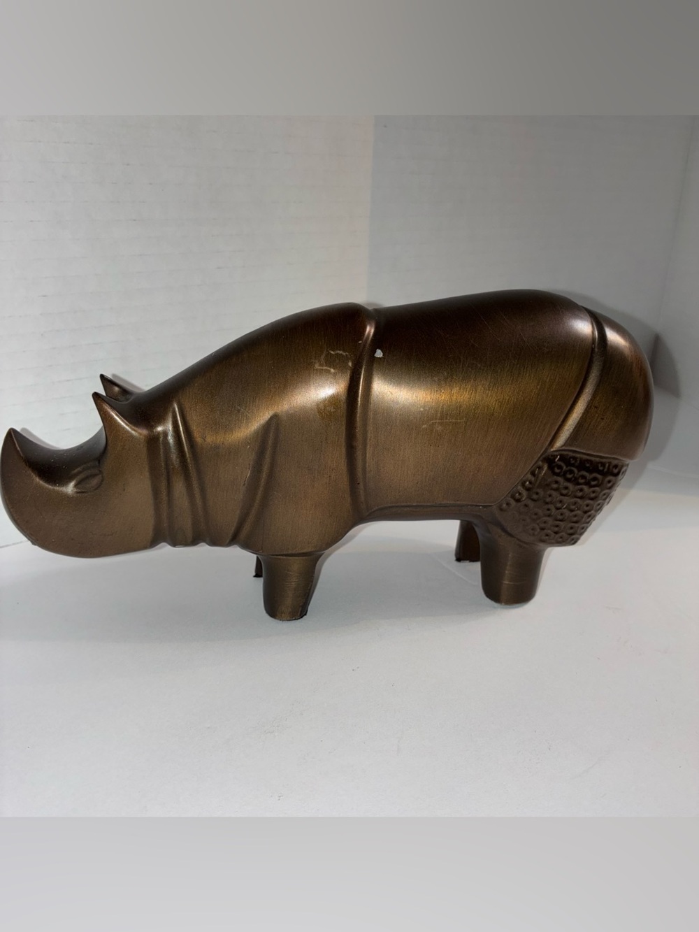 Vintage Mid Century Modern Bronze Brass Rhino Figurine Heavy.